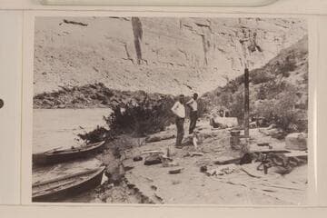 Camp below where rimmed; early stop due to wet bedding. Left to right: Christensen, Hyde, Blake