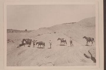 Roosevelt-Wetherill party. Trail to Rainbow Bridge. Archie is at the rear; Theodore is third from right. En route to Rainbow Bridge on bald rock east of Bald Rock Canyon and north of Cha Bottom