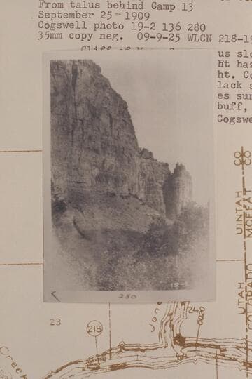 Cliff of Mars opposite mouth of Jones Creek. From talus behind Camp 13