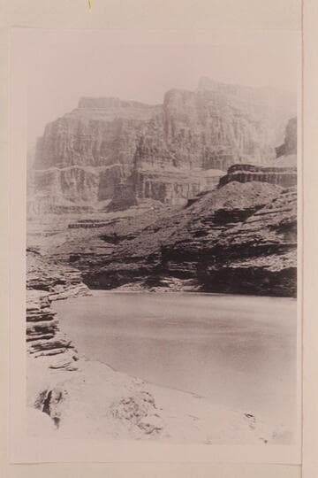 [print from half a stereo] "Views on the Colorado River," Grand Canon Series.  No. 201:  Cliffs.  Downriver from Mile 126 from the same camera position as Hillers No. 202