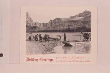 [Christmas card]  From Art and Ethel Greene and the Gang at Cliff Dwellers Lodge--[on reverse:  handwritten message from Art to "the folks"]