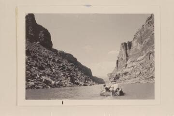 In Cataract Canyon Mile 184. Her caption on the back of the print reads, "Rock Slide Mile 184."