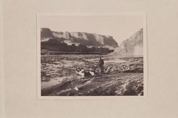 Pat Flattum at The Crossing of the Padres."  Colorado Gorge.  "The River was to us immense/The shadows of night are falling fast/The silence grows intense/The boat is firmly tied at last."