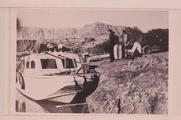 Higgins boat at Lees Ferry. This boat was used to serve the drilling operations at the Glen Canyon Damsite