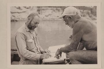 Jim Algar and Dock Marston check the script.  Separation Canyon