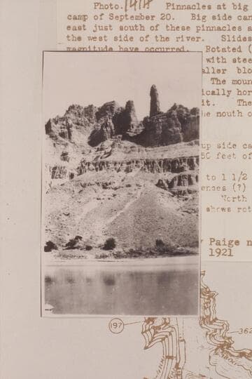 Pinnacles at big canyon below camp of September 20.  Up river side of Gypsum Canyon