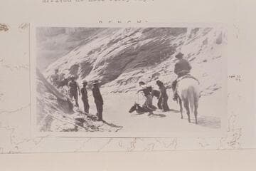 Horse down in the quicksand in Navajo Creek. The Spencer outfit left Oljato 1910, May 02, and arrived at Lees Ferry May 09. Copy of print in the Waller collection (#15)
