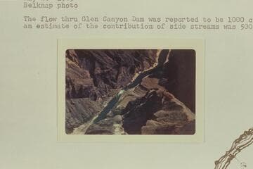Vulcan Rapid.  The flow through Glen Canyon Dam was reported to be 1000 cfs. and an estimate of the contribution of side streams was 500 cfs