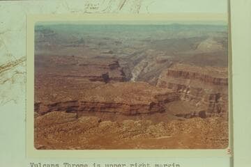 Down Grand Canyon from Mile 176 1/2. Vulcans Throne is upper right margin. The Uinkaret Mountains form the skyline with Mt. Trumbull at upper right margin