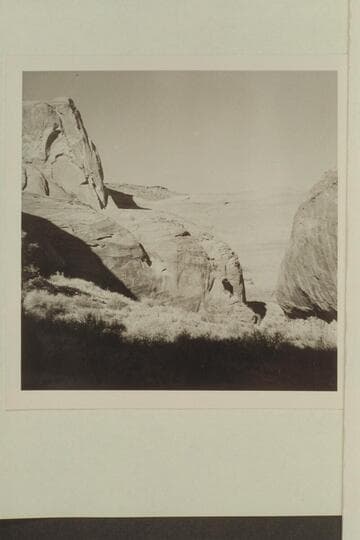 Down the middle fork of 73.6 from near camp.  Undercut at right is the stream.  At upper left is edge of mesa from which were taken photos 599 GNCN 73.52.5; 52.6; 51.8; 51.9
