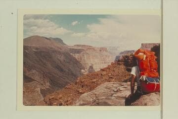 Starting point for drop to Vulcan Rapid from west of small cone at foot of Prospect Valley. Vulcan's Throne is upper left