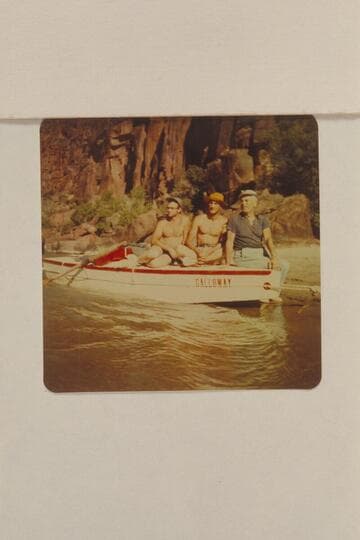 Lug Larsen, AK Reynolds, and Marston on the "Galloway." Beach on right bank below Hells Half Mile; Lodore Canyon