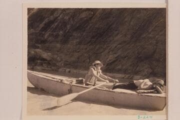 The "Lota-ve" near Mile 138.6. Bus Hatch with the oars and Frank Swain riding easy aft