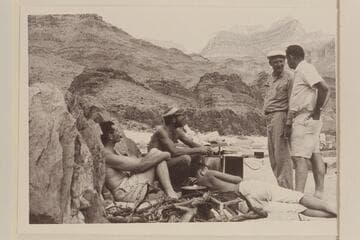 At camp at lower end of Switching Yard. Mile 108. Garth Marston; Larry Sanderson; John Schulz; Chuck Richey