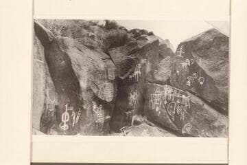 Indian writings at the head of Boulder Canyon on the Nevada side of Colorado River