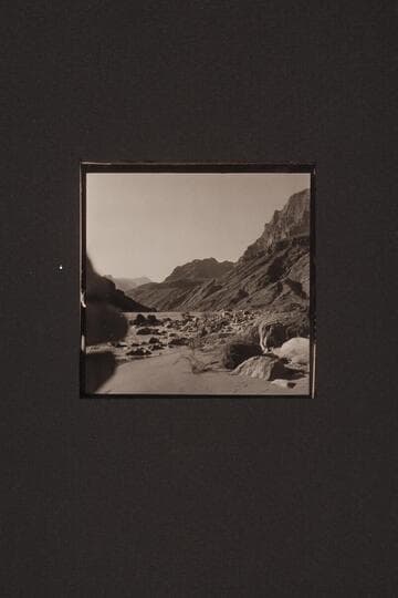 Upstream from the beach on left bank at Granite Park. Archean on left bank. The right bank is lava covering sediments. One of the few points in the Grand Canyon where the river follows a fault line