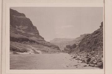 Downstream from foot of beach below Tapeats Creek.  The Narrows are in the middle distance