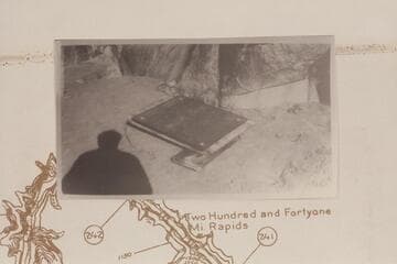 The second Separation Plaque ready for installation at the higher location above the top level of Lake Mead.  The plywood beneath the plaque was used as a template for drilling the holes in the preCambrian .  Christmas week