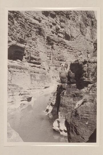 Supai lagoon;  Cutler, Sanderson and Masland on the cliffs at right