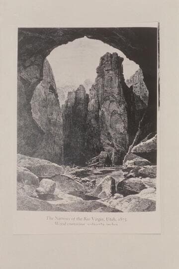 The narrows of the Rio Virgin, Utah.  Wood engraving, 10 3/8x 7 7/8 inches