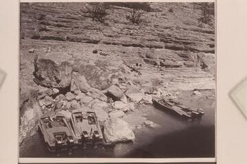Boats in the lagoon at mouth of Supai Creek; camp right center