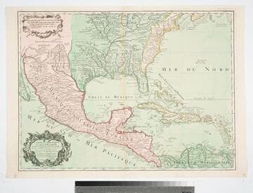 Carte du Mexique et de la Floride des Terres Angloises et des Isles Antilles du Cours et des Environs de la Riviere de Mississipi. Dresée Sur  un grand nombre de memoires principalemt sur ceux de Mrs. d'Iberville et le Sueur. Par Guillaume Del'Isle Geographer de l'Academie Royale des Scie[n]ces A Paris Chéz l'Auteur sur le Quaide l'Horloge Privilege du Roy po.20 ans 1703