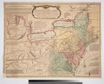 A general map of the middle British Colonies, in America : viz. Virginia, Maryland, Delaware, Pensilvania, New-Jersey, New York, Connecticut & Rhode Island ; of Aquanishuonigy, the country of the Confederate Indians comprehending Aquanishuonigy proper, their places of residence, Ohio & Thuchsochruntie their deer-hunting countries, Couchsachrage and Skaniadarade, their beaver-hunting countries ; of the Lakes Erie, Ontario and Champlain ; wherein is also shewn the antient & present seats of the Indian Nations ; carefully copied from the original publish'd at Philadelphia / by Mr. Lewis Evans