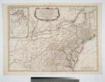 A new and general map of the middle dominions belonging to the United States of America, viz. Virginia, Maryland, the Delaware-Counties, Pennsylvania, New Jersey &c. with the addition of New-York, & of the greatest part of New England &c. as also of the bordering parts of the British possessions in Canada
