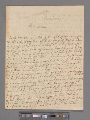 Forbes, Dorothy (Dale), Baroness Forbes. Letter to Elizabeth (Robinson) Montagu