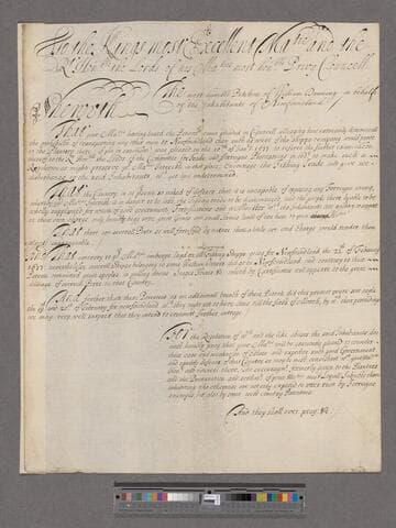 Downing, William. To the King's Most Excellent Majesty [Charles II] : The most humble Petition of William Downing in behalfe of the Inhabitants of Newfoundland