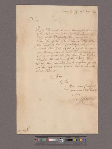Great Britain. Admiralty. To Robert Yard, Secretary to the Lords Justices