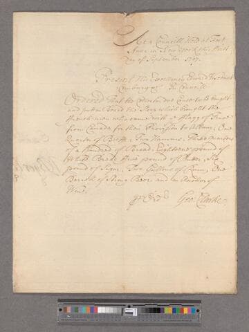 New York. Council. The Order of Counsill, and Account of Provisions Bot. for ye French Officers that came from Canada with the Flag of Truce