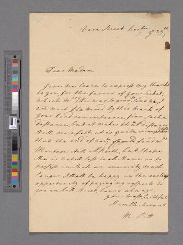 Pitt, Mary. Letter to Elizabeth (Robinson) Montagu