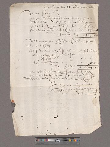 Gerard, Henry & Charles. Letter to Sir William Temple ... "Met een sack gelt WT"