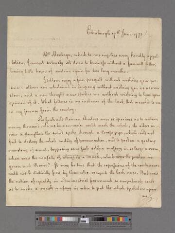 Home, Henry, Lord Kames. Letter to Elizabeth (Robinson) Montagu