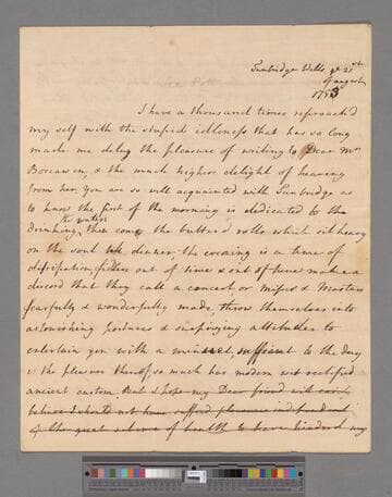 Montagu, Elizabeth (Robinson). Letter to Frances Evelyn (Glanville) Boscawen