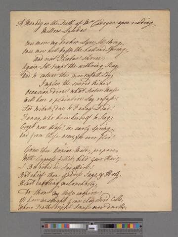 [Unknown author]. A Monody on the Death of Mrs. Cadogan upon reading Milton's Lycidas: [a poem in 7 stanzas of 12 lines each]