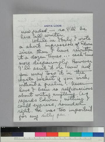 Writer Anita Loos writes GBH