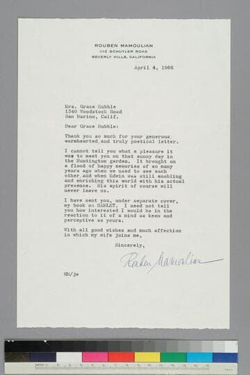 Director Rouben Mamoulian writes to GBH