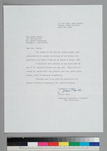 Grover Smith, English professor at Duke University, writes to GBH