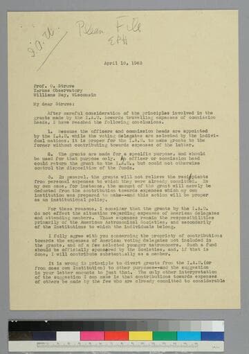 EPH writes to astronomer Otto Struve