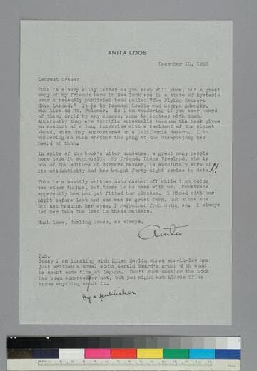 Writer Anita Loos writes to GBH
