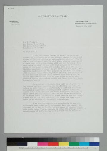 Donald Shane, director of the Lick Observatory, writes to EPH