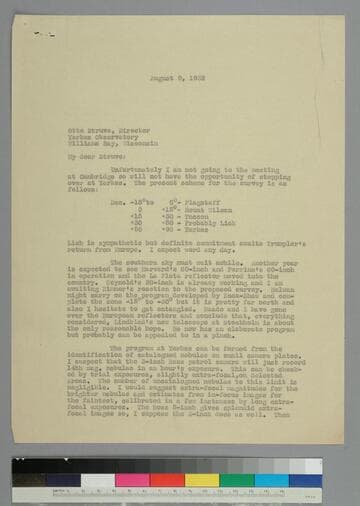 EPH writes to astronomer Otto Struve