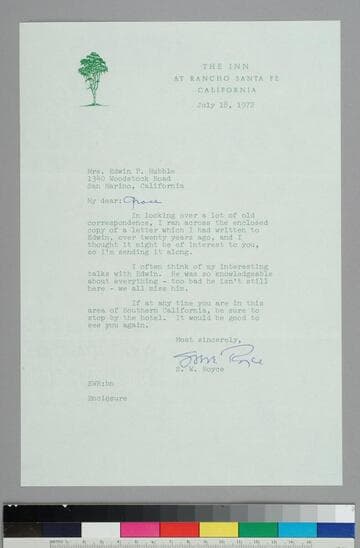 Stephen Royce, of the Inn at Rancho Santa Fe, writes to GBH