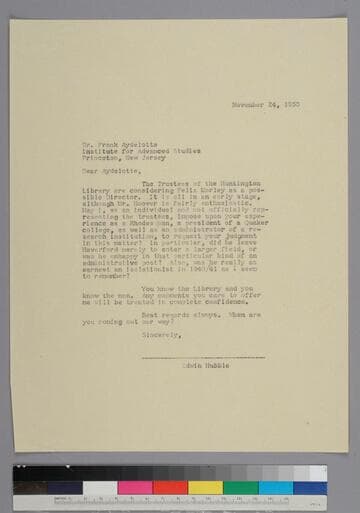 EPH writes to his fellow Rhodes Scholar Frank Aydelotte of the Institute for Advanced Studies