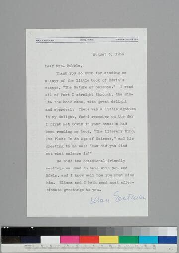 Max Eastman writes to Grace Hubble