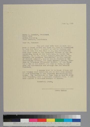 EPH writes to Harry Butcher