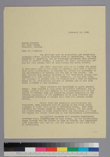 EPH writes to Harold Butcher