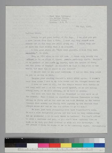 Writer Fryniwyd Tennyson (Jesse) Harwood writes to her friend Grace